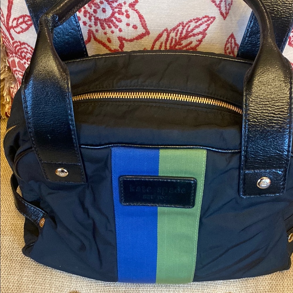 Kate Spade Black and Blue Backpack with Gold Hardware